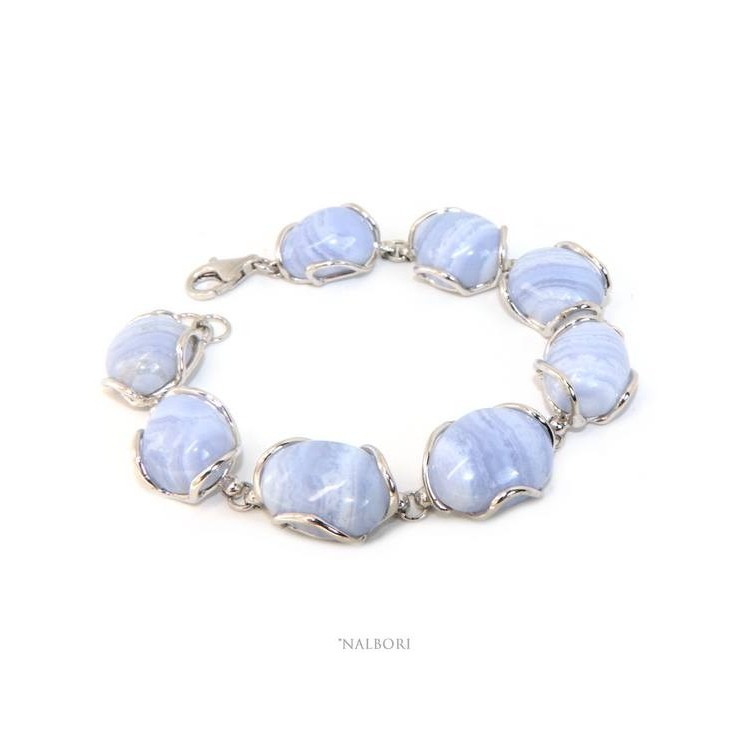 NSA|Woman bracelet in 925 silver and blue natural calcedion stones
