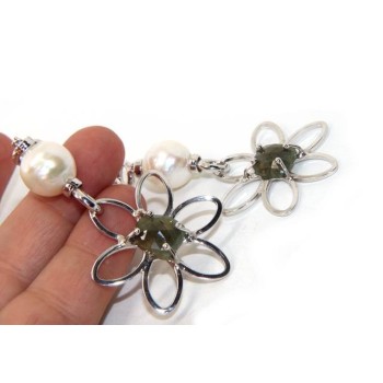 NSA|Earrings in 925 sterling silver natural corundum root emerald baroque pearl flower