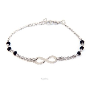 NSA|NALBORI® Bracelet man woman Silver 925 crystal black or light blue with  infiniy  NERO