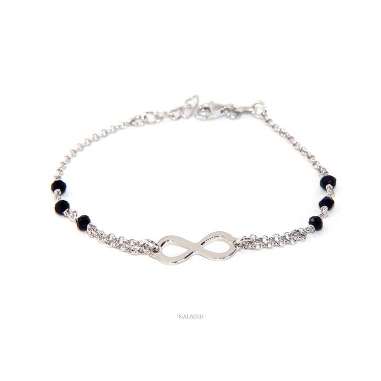 NSA|NALBORI® Bracciale uomo donna Argento 925 cristallo nero o celeste con infinito  nero