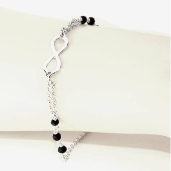 NSA|NALBORI® Bracelet man woman Silver 925 crystal black or light blue with infiniy black