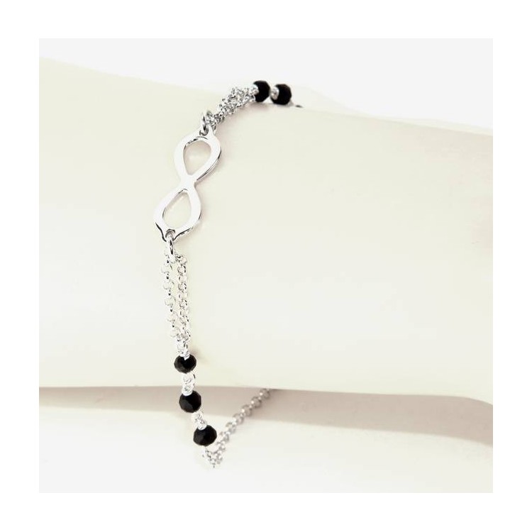 NSA|NALBORI® Bracelet man woman Silver 925 crystal black or light blue with infiniy black