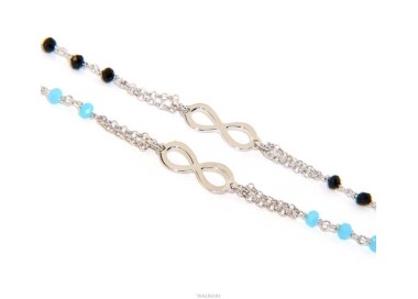NSA|NALBORI® Bracciale uomo donna Argento 925 cristallo nero o celeste con infinito
