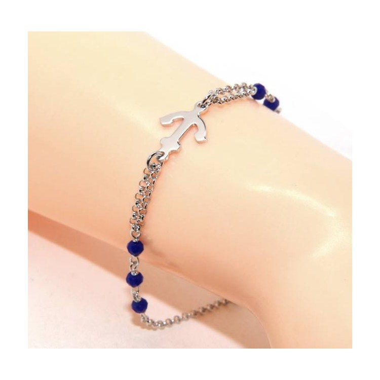 NonSoloArgenti|braccialetto da uomo o donna in argento 925 ,cristallo blu con ancora