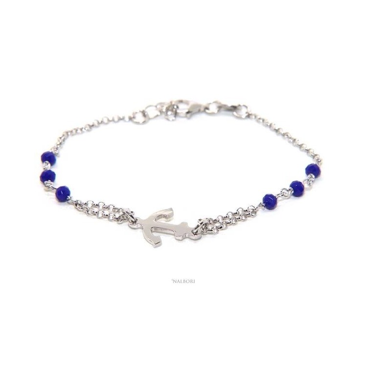 NonSoloArgenti|fine silver bracelet for man or woman dog tag helm italy blue crystal