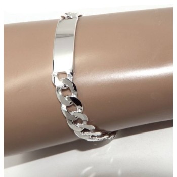 NSA|NALBORI Men's plaque bracelet in light 925 silver, solid with 10 mm curb chain, wrist circumference 20.5 cm