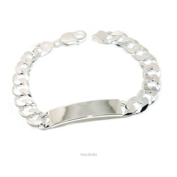 NSA|Bracciale con targa per uomo in argento 925 chiaro, massiccio con catena grumetta da 10 mm circonferenza polso 20,5 cm