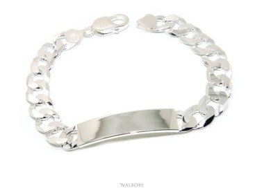 NSA|Bracciale con targa per uomo in argento 925 chiaro, massiccio con catena grumetta da 10 mm circonferenza polso 20,5 cm