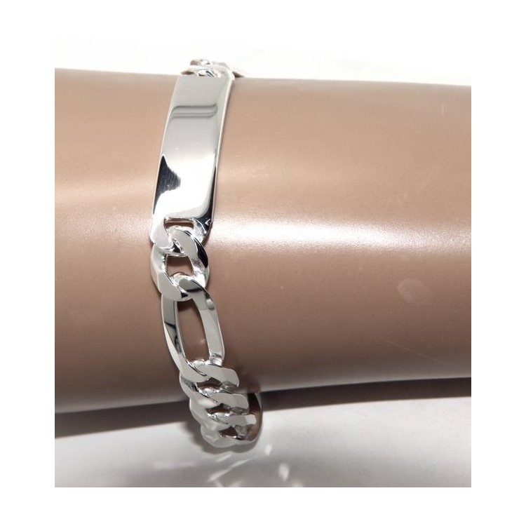 NSA|bracelet in light 925 silver, solid with 10 mm figaro chain, wrist circumference 20.5 cm NALBORI