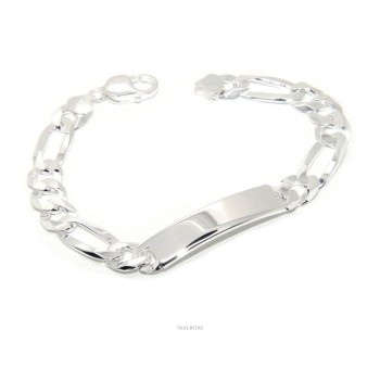 NSA|NALBORI Bracciale con targa per uomo in argento 925 chiaro, massiccio con catena figaro da 10 mm circonferenza polso 20