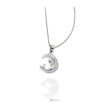 NSA|NALBORI Silver 925: Collier necklace, Venetian woman with cat and moon pendant