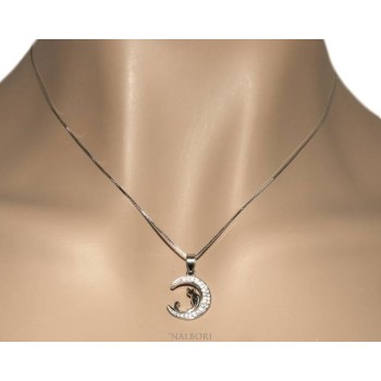 NSA|NALBORI Argento 925 : Collana Collier donna veneziana con ciondolo gatto e luna  brillanti