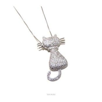 NSA|Cat necklace 925 silver cubic zirconia white brilliant pendant