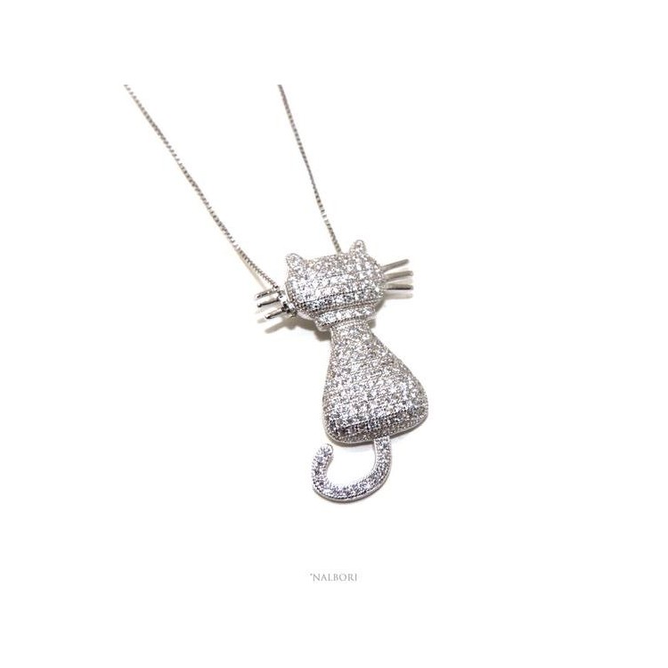 NSA|Cat necklace 925 silver cubic zirconia white brilliant pendant