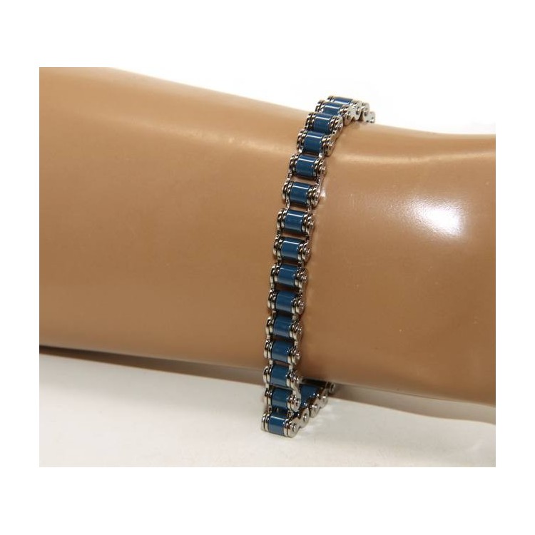 NSA|nalbori Bracciale Acciaio uomo catena moto anallergico ip blu 9 mm polso 17 - 20 cm