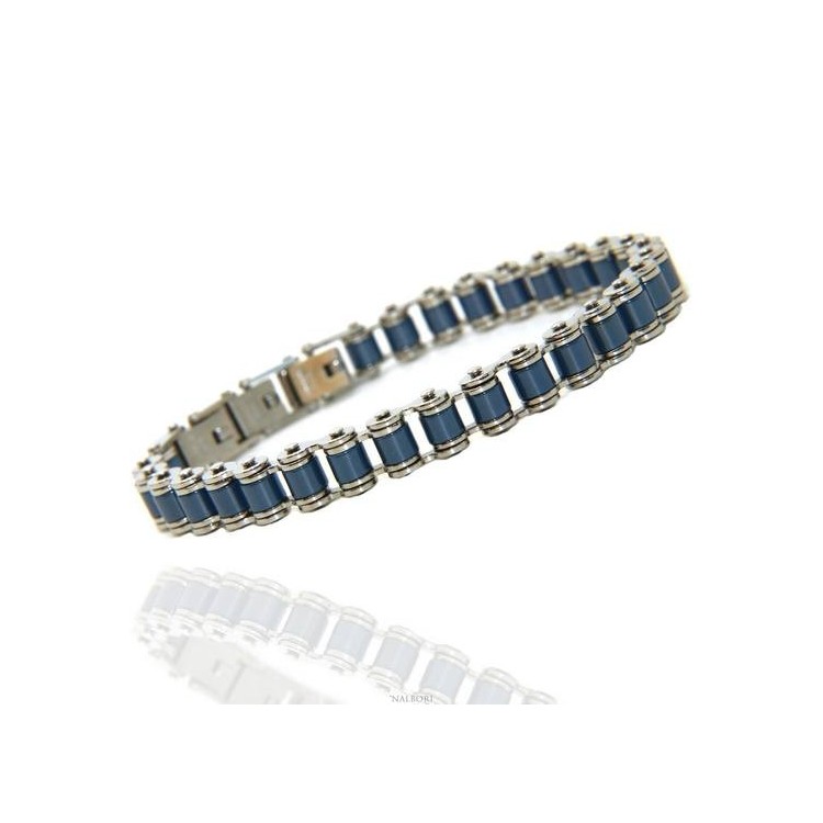 NSA|Bracciale Acciaio uomo catena moto anallergico ip blu 9 mm polso 17 - 20 cm nalbori