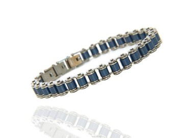 NSA|Bracciale Acciaio uomo catena moto anallergico ip blu 9 mm polso 17 - 20 cm nalbori