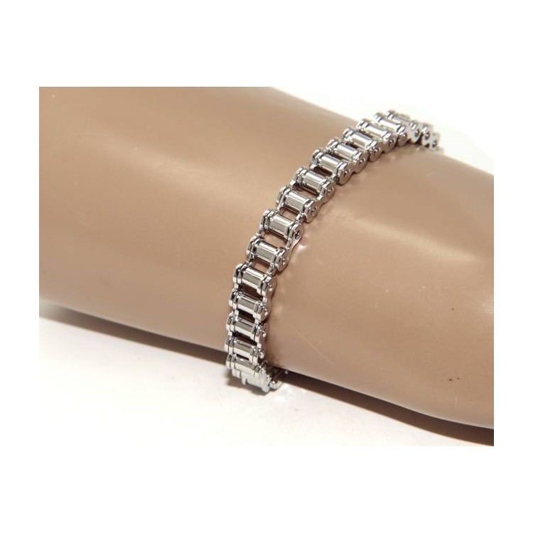 NSA|nalbori 147001s - Bracciale Acciaio uomo catena moto anallergico ip silver 9 mm polso 16 - 19 cm