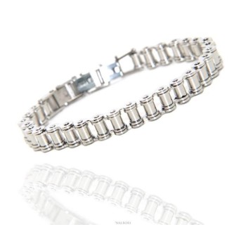 NSA|147001s - Bracciale Acciaio uomo catena moto anallergico ip silver 9 mm polso 16 - 19 cm nalbori