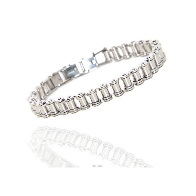NSA|nalbori Stainless steel bracelet chain hypoallergenic ip silver 9 mm wrist 16 - 19 cm