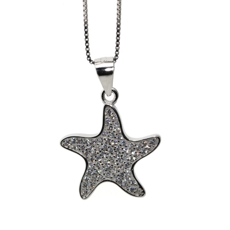 NSA|Collana Collier donna argento 925 con ciondolo stella marina zirconi
