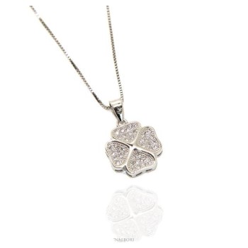 NSA|Silver 925: Necklace Venetian woman necklace with pendant cloverleaf zirconia pavé