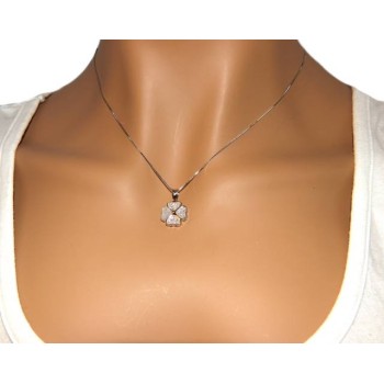 NSA|Argento 925 : Collana Collier donna veneziana con ciondolo quadrifoglio pavè di zirconi  nalbori