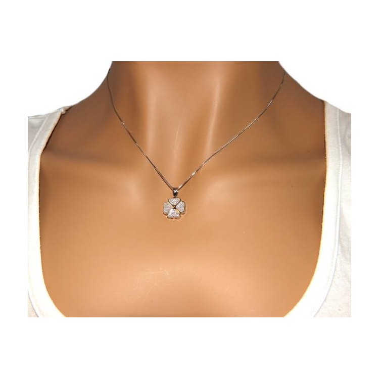 NSA|Argento 925 : Collana Collier donna veneziana con ciondolo quadrifoglio pavè di zirconi  nalbori