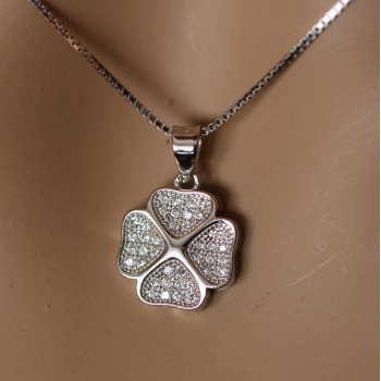 NSA|collana argento 925 ciondolo quadrifoglio pavè di zirconi donna collier