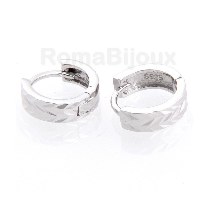 NSA|Silver 925/oo : earrings massive cliquet man or woman diamond faceted small 13 mm (one pair)
