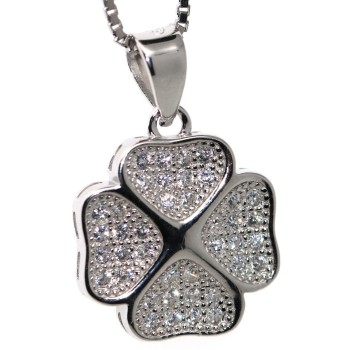 NSA|collana argento 925 ciondolo quadrifoglio pavè di zirconi donna collier