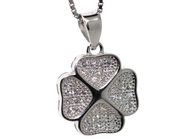 NSA|collana argento 925 ciondolo quadrifoglio pavè di zirconi donna collier