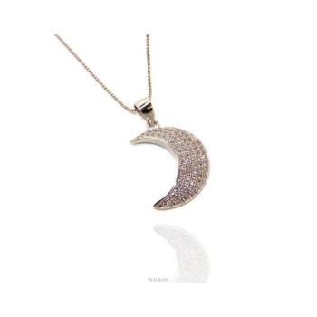 NSA|Half moon necklace 925 silver pendant pavè zircons large woman