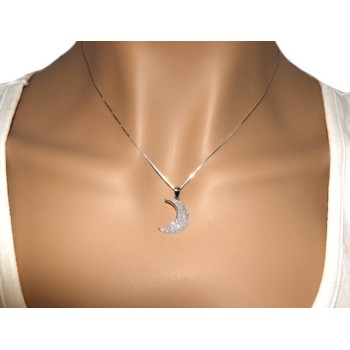 NSA|Half moon necklace 925 silver pendant pavè zircons large woman