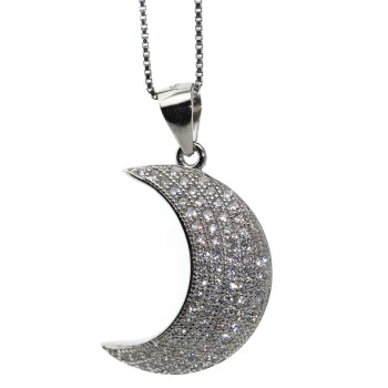 NSA|Collana mezza luna argento 925 ciondolo pavè zirconi donna grande marca NALBORI originale
