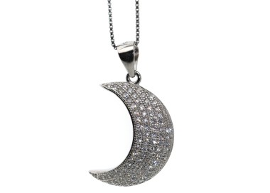 NSA|Half moon necklace 925 silver pendant pavè zircons large woman NALBORI original genuine