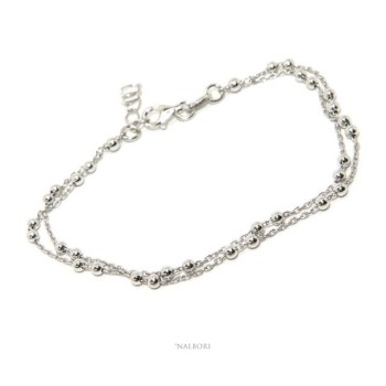 NSA|Bracciale uomo donna argento 925 lavorazione a rosario doppia catena palline 3mm 16-19,50 cm NALBORI