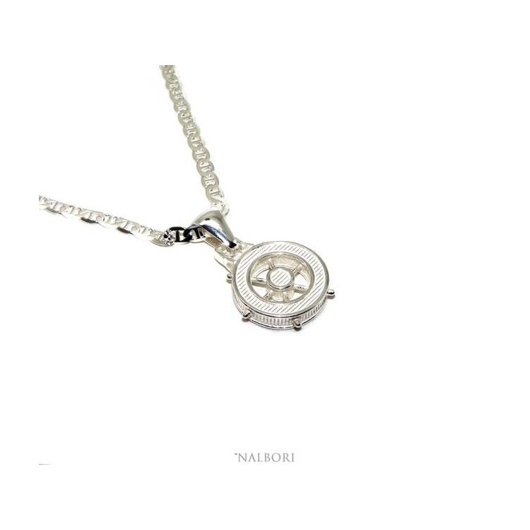 NSA|SILVER 925 solid: Marine necklace for men with rudder pendant NALBORI