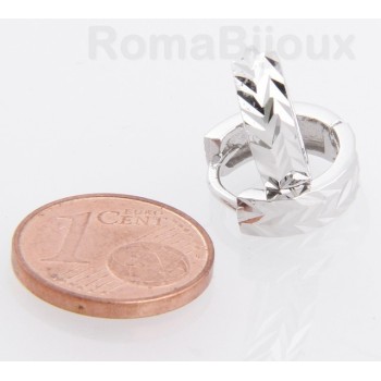 NSA|Silver 925/oo : earrings massive cliquet man or woman diamond faceted small 13 mm (one pair)