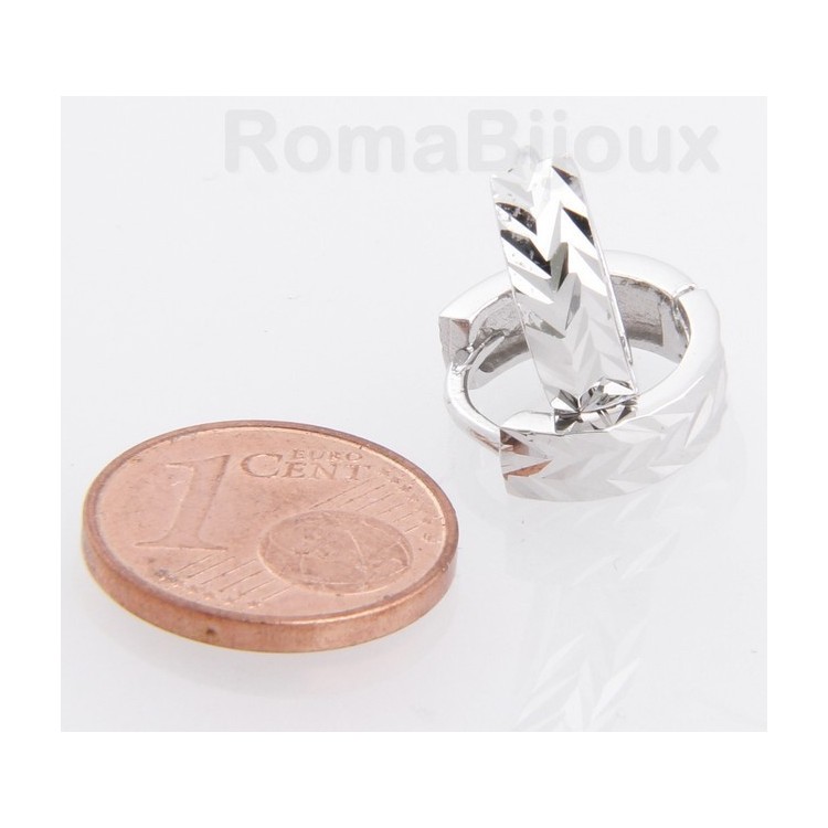 NSA|Silver 925/oo : earrings massive cliquet man or woman diamond faceted small 13 mm (one pair)