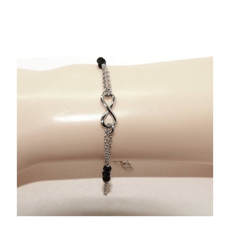 NSA|NALBORI italy Woman bracelet Silver 925 three-black crystal with infinity 16 - 18.50