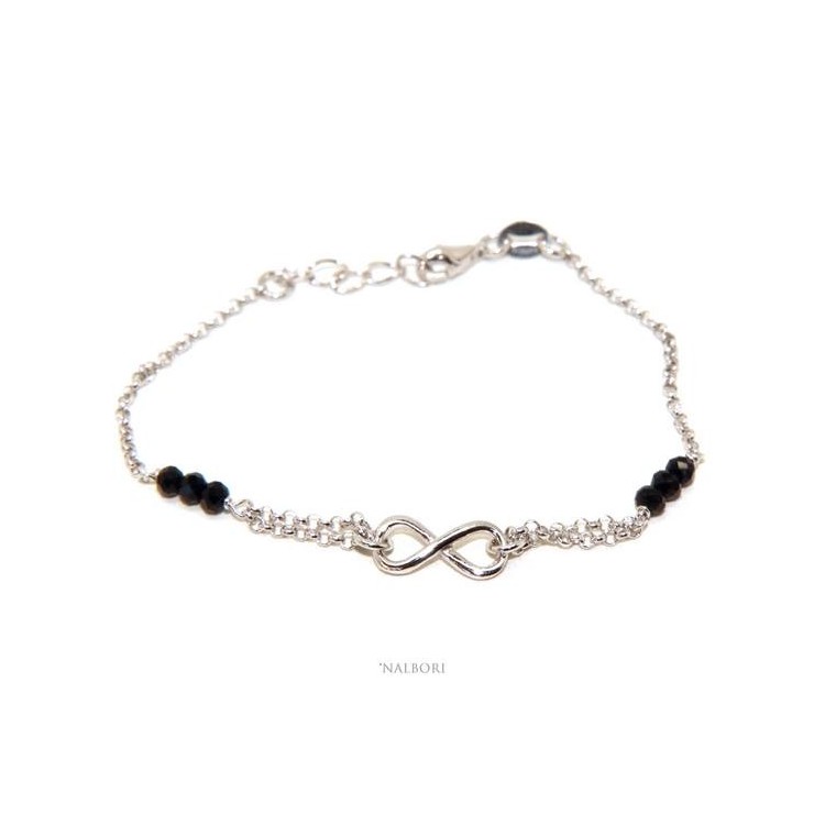 NSA|NALBORI Bracciale donna Argento 925 cristallo nero tris con infinito 16 - 18,50