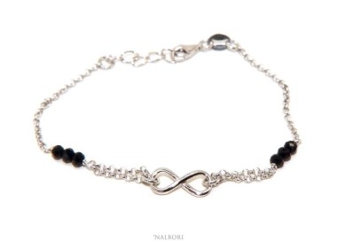 NSA|NALBORI Bracciale donna Argento 925 cristallo nero tris con infinito 16 - 18,50