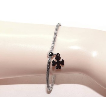 NSA|Bracelet 925 silver fox tail cable for woman or man pendant four leaf clover cm 16 - 19.50