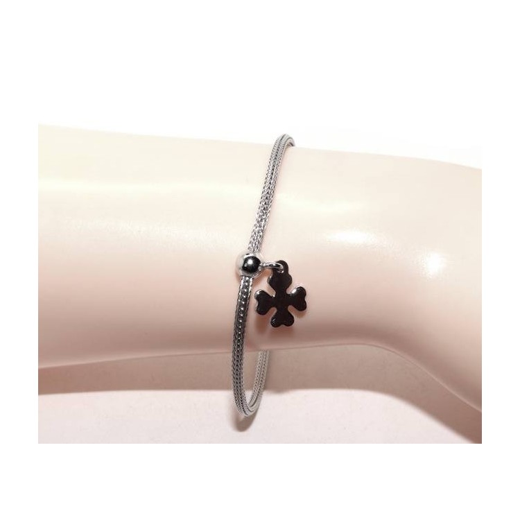 NSA|Bracciale Argento 925 fox tail cavetto per donna o uomo ciondolo quadrifoglio cm 16 - 19,50