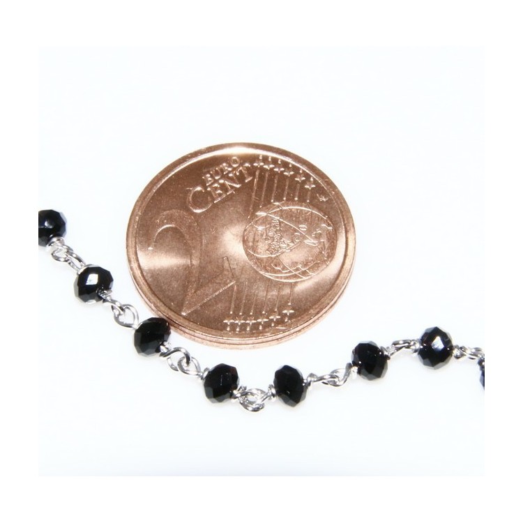 NSA|Collana Rosario uomo Argento 925 Con cristallo nero croce e madonna 66 cm