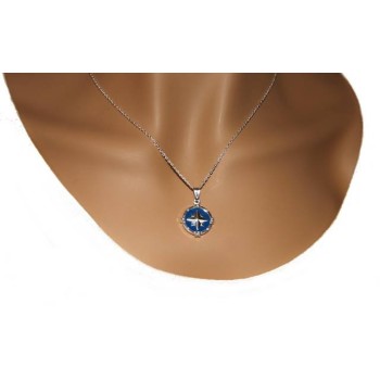 NSA|Collana uomo forzatina argento 925 con pendente rosa dei venti smalto blu