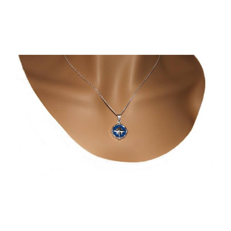 NSA|Sterling silver fortified man necklace with blue enamel rose wind pendant