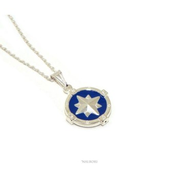 NSA|Collana uomo forzatina argento 925 con pendente rosa dei venti smalto blu NALBORI