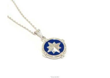NSA|Collana uomo forzatina argento 925 con pendente rosa dei venti smalto blu NALBORI